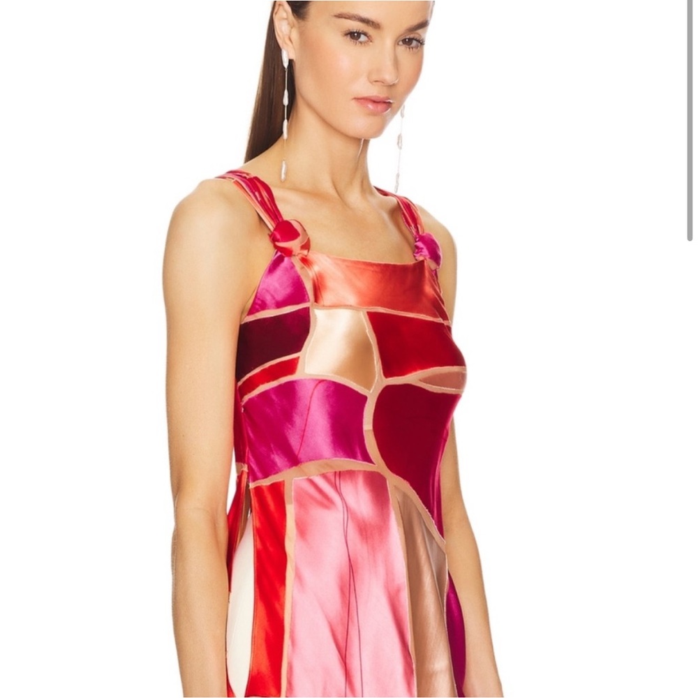 cult gaia Pink Red and Cream Patchwork Satin Tank Top